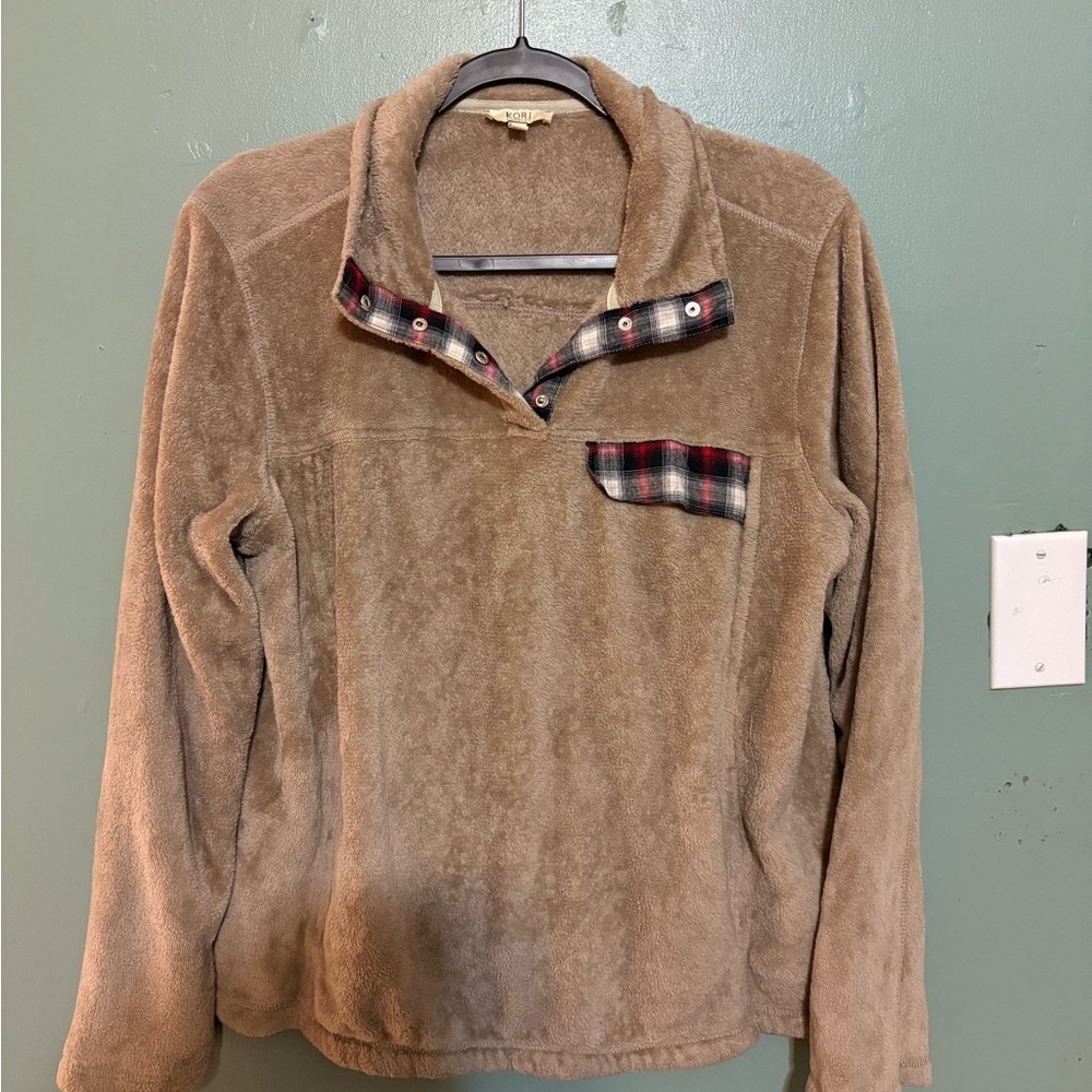 Kori Tan Plush Fleece Jacket with Collar